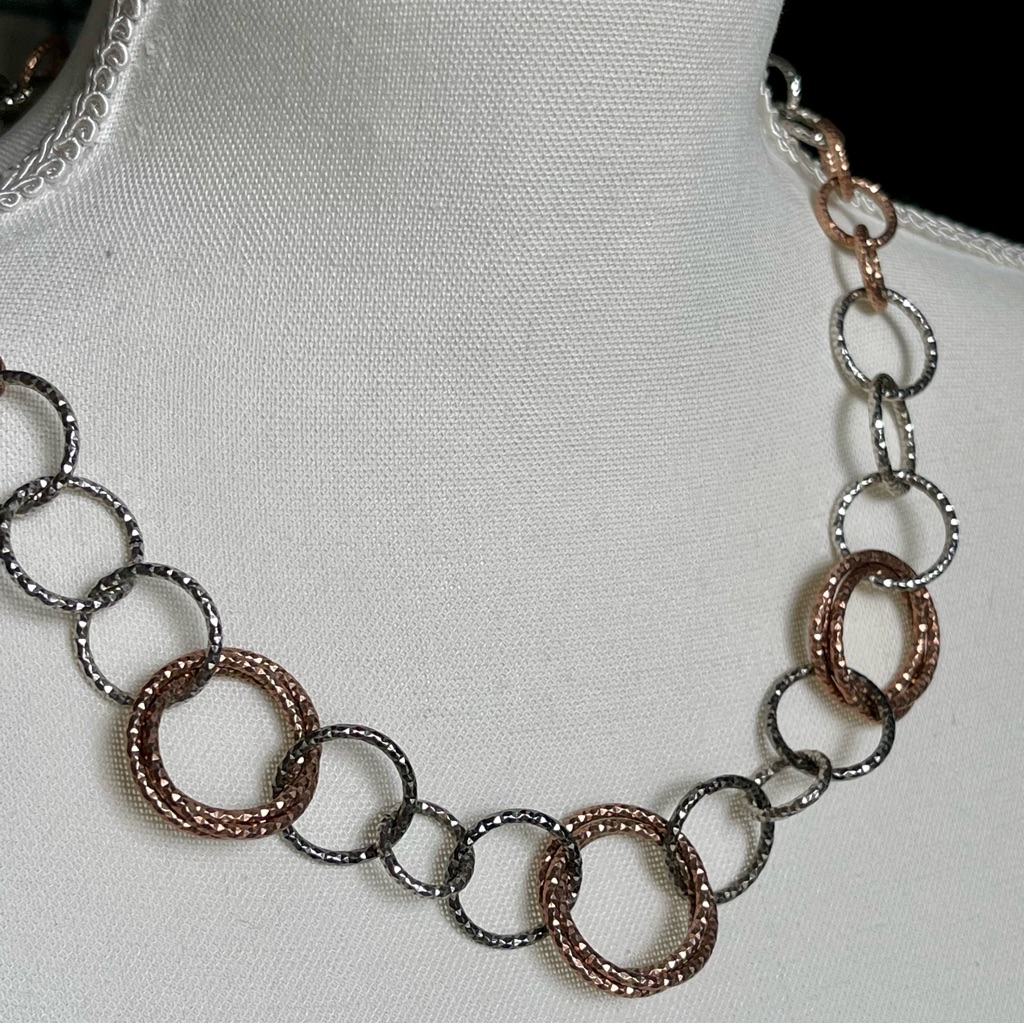 Alwand Vahan |Av 925 |Vintage Sterling Silver 3-Tone Circle Links Chain Necklace